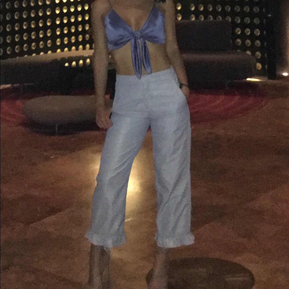 Blue and white stripped wide leg pants